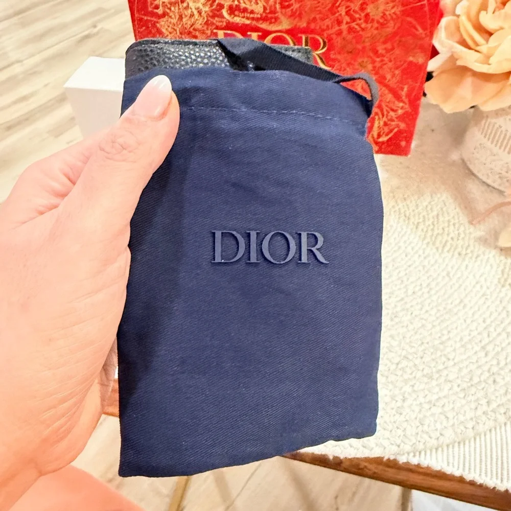 Dior Parfums Black Textured Leather Card Holder with dust bag - NIB
